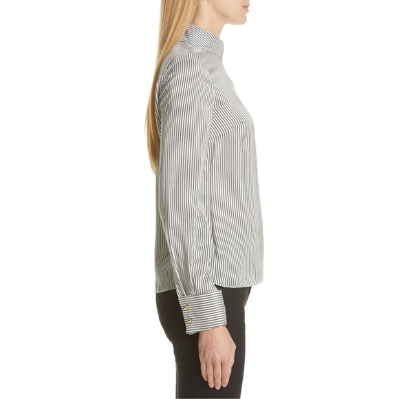 ERDEM Grey White Gold Cuff Link FLORINN Pin-Stripe Satin Blouse 6 US 10 42 38 36 - Picture 4 of 12